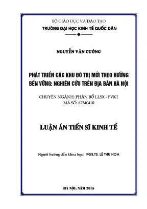 Luận án tiến sĩ phát triển các khu đô thị mới theo hướng bền vững nghiên cứu trên địa bàn hà nội