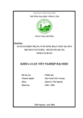 Luận văn đánh giá hiện trạng nước sinh hoạt trên địa bàn thị trấn xuân hòa huyện hà quảng tỉnh cao bằng