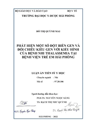 Luận án tiến sĩ y họ phát hiện một số đột biến gen và đối chiếu kiểu gen với kiểu hình của bệnh nhi thalassemia tại bệnh viện trẻ em hải phòng