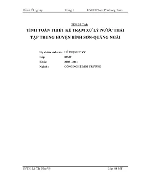 Luận văn đồ án tốt nghiệp tính toán thiết kế trạm xử lý nước thải tập trung huyện bình sơn quảng ngãi