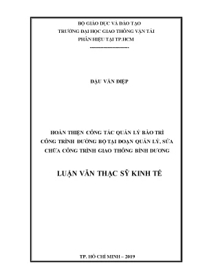 Hoàn thiện công tác quản lý bảo trì công trình đường bộ tại đoạn quản lý sửa chữa công trình giao thông bình dương luận văn thạc sĩ chuyên ngành quản lý xây dựng
