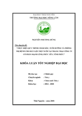 Luận văn thực hiện quy trình chăm sóc nuôi dưỡng và phòng trị bệnh cho đàn lợn thịt nuôi tại trang trại công ty cổ phần mạnh lĩnh phúc yên vĩnh phúc