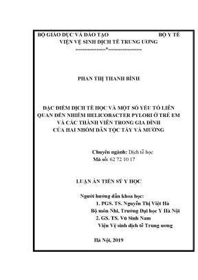 Luận án tiến sĩ đặc điểm dịch tễ học và một số yếu tố liên quan đến nhiễm helicobacter pylori ở trẻ em và các thành viên trong gia đình của hai nhóm dân tộc tày và mường