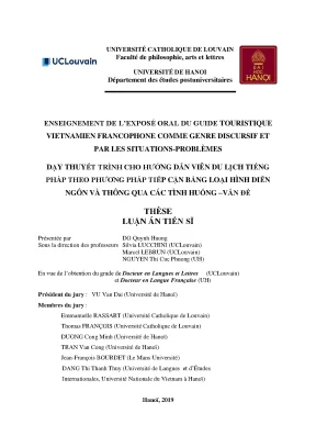 Luận án tiến sĩ dạy thuyết trình cho hướng dẫn viên du lịch tiếng pháp theo phương pháp tiếp cận bằng loại hình diễn ngôn và thông qua các tình huống vấn đề