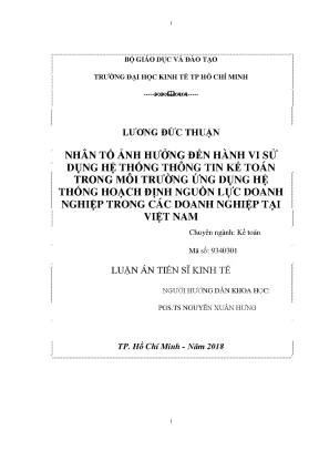 Luận án tiến sĩ nhân tố ảnh hưởng đến hành vi sử dụng hệ thống thông tin kế toán trong môi trường ứng dụng hệ thống hoạch định nguồn lực doanh nghiệp trong các doanh nghiệp tại việt nam