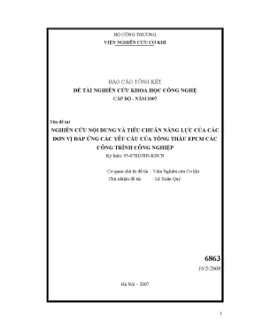 Luận văn nghiên cứu nội dung và tiêu chuẩn năng lực của các đơn vị đáp ứng các yêu cầu của tổng thầu epcm cho các công trình công nghiệp