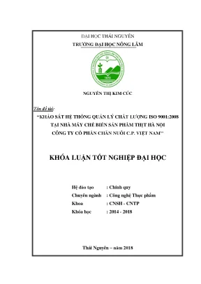 Luận văn khảo sát hệ thống quản lý chất lượng iso 9001 2008 tại nhà máy chế biến sản phẩm thịt hà nội công ty cổ phần chăn nuôi c p việt nam