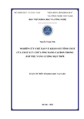 Luận án tiến sĩ khoa học vật liệu nghiên cứu chế tạo và khảo sát tính chất của chất lưu chứa ống nano cacbon trong hấp thụ năng lượng mặt trời