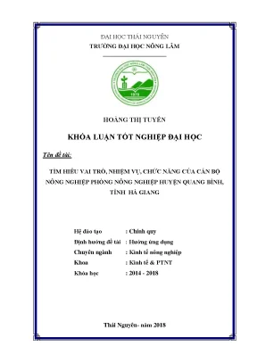 Luận văn tìm hiểu vai trò chức năng nhiệm vụ của một cán bộ nông nghiệp phòng nông nghiệp huyện quang bình tỉnh hà giang
