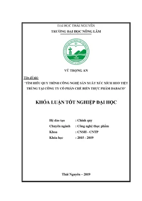 Luận văn tìm hiểu quy trình công nghệ sản xuất xúc xích heo tiệt trùng tại công ty cổ phần chế biến thực phẩm dabaco