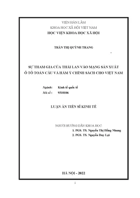 Luận án tiến sĩ sự tham gia của thái lan vào mạng sản xuất ô tô toàn cầu và hàm ý chính sách cho việt nam