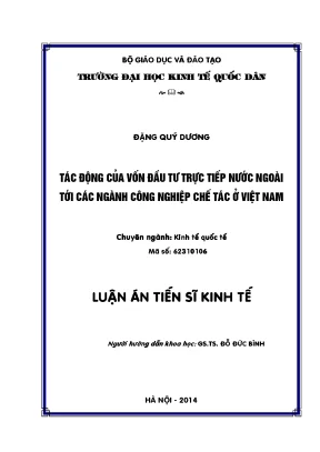 Luận án tiến sĩ tác động của vốn đầu tư trực tiếp nước ngoài tới các ngành công nghiệp chế tác ở việt nam