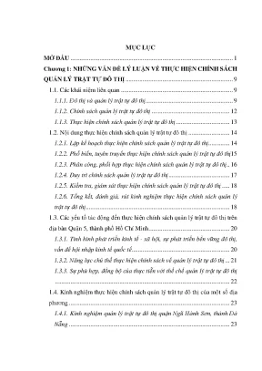 Luận văn thạc sĩ chính sách công thực hiện chính sách quản lý trật tự đô thị trên địa bàn quận 5 thành phố hồ chí minh