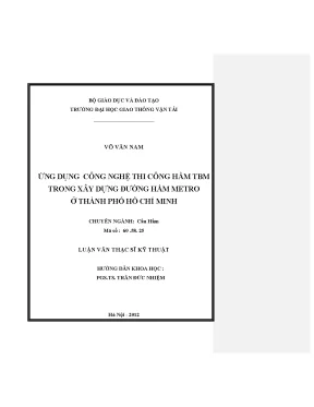 Ứng dụng công nghệ thi công hầm tbm trong xây dựng đường hầm metro ở thành phố hồ chí minh luận văn thạc sỹ xây dựng cầu hầm