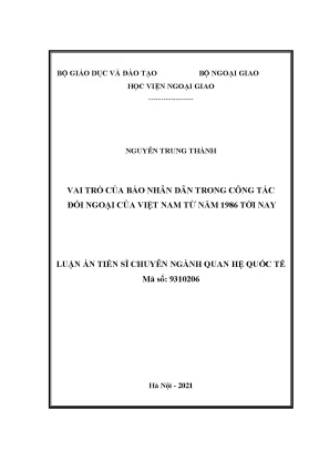 Luận án tiến sĩ quan hệ quốc tế vai trò của báo nhân dân trong công tác đối ngoại của việt nam từ năm 1986 tới nay
