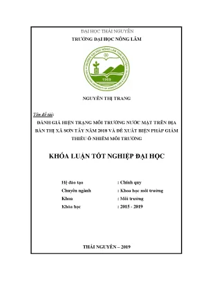 Luận văn đánh giá hiện trạng môi trường nước mặt trên địa bàn thị xã sơn tây năm 2018 và đề xuất biện pháp giảm thiểu ô nhiễm môi trường