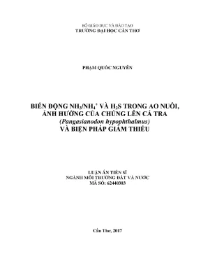 Luận án tiến sĩ môi trường biến động nh3 nh4 và h2s trong ao nuôi ảnh hưởng của chúng lên cá tra pangasianodon hypophthalmus và biện pháp giảm thiểu