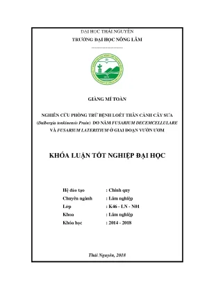 Luận văn nghiên cứu phòng trừ bệnh loét thân cành cây sưa dalbergia tonkinensis prain do nấm fusarium decemcellulare và fusarium lateritium