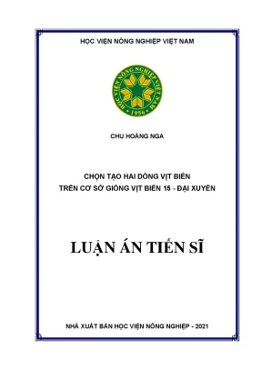 Luận án tiến sĩ chọn tạo hai dòng vịt biển trên cơ sở giống vịt biển 15 đại xuyên