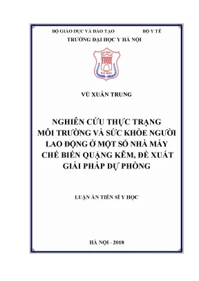 Luận án tiến sĩ nghiên cứu thực trạng môi trường và sức khỏe người lao động ở một số nhà máy chế biến quặng kẽm đề xuất giải pháp dự phòng