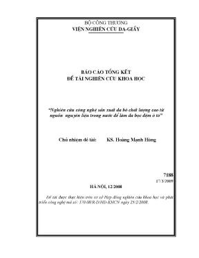 Luận văn nghiên cứu công nghệ sản xuất da bò chất lượng cao từ nguồn nguyên liệu trong nước để làm da bọc đệm ô tô