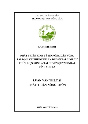Luận văn thạc sĩ phát triển kinh tế hộ nông dân vùng tái định cư thuộc dự án di dân tái định cư thủy điện sơn la tại huyện quỳnh nhai tỉnh sơn la