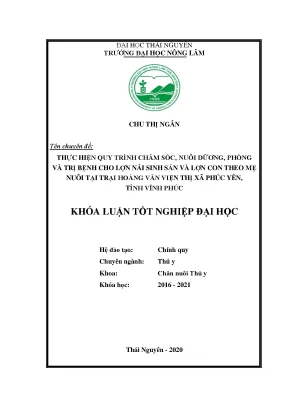 Luận văn thực hiện quy trình chăm sóc nuôi dưỡng phòng và trị bệnh cho lợn nái sinh sản và lợn con theo mẹ tại trại hoàng văn viện thị xã phúc yên tỉnh vĩnh phúc