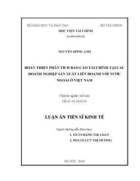 Luận án tiến sĩ hoàn thiện phân tích báo cáo tài chính tại các doanh nghiệp sản xuất liên doanh với nước ngoài ở việt nam