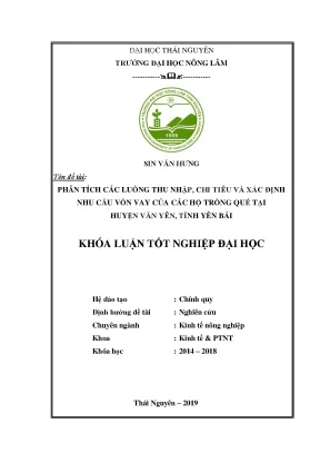 Luận văn phân tích các luồng thu nhập chi tiêu và xác định nhu cầu vốn vay của các hộ trồng quế tại huyện văn yên tỉnh yên bái