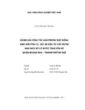 Luận văn thạc sĩ đánh giá công tác giải phóng mặt bằng khu đối ứng c2 dự án đầu tư xây dựng nhà máy xử lý nước thải yên sở quận hoàng mai thành phố hà nội