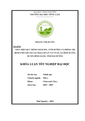Luận văn thực hiện quy trình chăm sóc nuôi dưỡng và phòng trị bệnh cho lợn nái tại trang trại chăn lợn lê văn tuấn xã bình xuyên huyện bình giang
