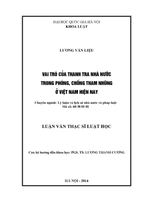 Luận văn thạc sĩ vai trò của thanh tra nhà nước trong phòng chống tham nhũng ở việt nam hiện nay