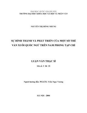 Luận văn thạc sĩ sự hình thành và phát triển của một số thể văn xuôi quốc ngữ trên nam phong tạp chí