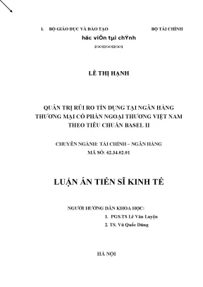 Luận án tiến sĩ quản trị rủi ro tín dụng tại ngân hàng tmcp ngoại thương việt nam theo tiêu chuẩn basel ii