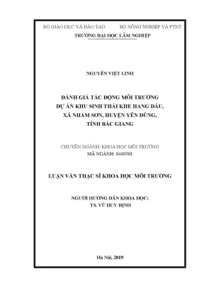 Luận văn thạc sĩ đánh giá tác động môi trường dự án khu sinh thái khe hang dầu xã nham sơn huyện yên dũng tỉnh bắc giang