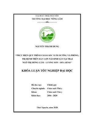 Luận văn thực hiện quy trình chăm sóc nuôi dưỡng và phòng trị bệnh trên đàn lợn nái sinh sản tại trại ngô thị hồng gấm lương sơn hòa bình