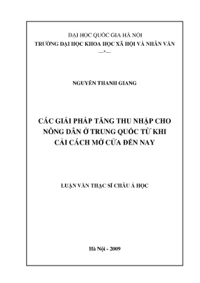 Luận văn thạc sĩ các giải pháp tăng thu nhập cho nông dân của trung quốc từ khi cải cách mở cửa đến nay