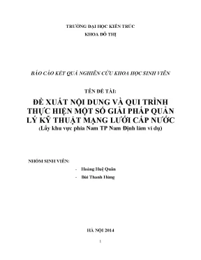 Luận văn báo cáo kết quả nghiên cứu khoa học đề xuất nội dung và qui trình thực hiện một số giải pháp quản lý kỹ thuật mạng lưới cấp nước