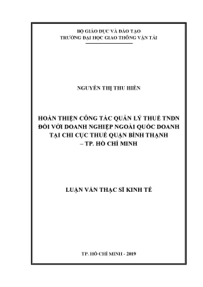 Hoàn thiện công tác quản lý thuế thu nhập doanh nghiệp đối với doanh nghiệp ngoài quốc doanh tại chi cục thuế quận bình thạnh thành phố hồ chí minh luận văn thạc sĩ chuyên ngành quản trị kinh doanh