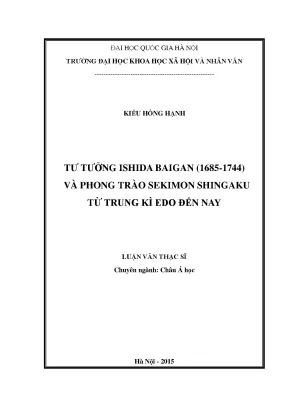 Luận văn thạc sĩ tư tưởng ishida baigan 1685 1744 và phong trào sekimon shingaku từ trung kì edo đến nay