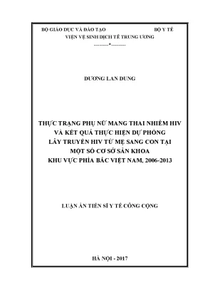 Luận án tiến sĩ thực trạng phụ nữ mang thai nhiễm hiv và kết quả thực hiện dự phòng lây truyền hiv từ mẹ sang con tại một số cơ sở sản khoa khu vực phía bắc