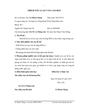 Thiết kế bộ lọc mục tiêu di động mti số cho radar xung tương can luận văn thạc sỹ kỹ thuật điện tử