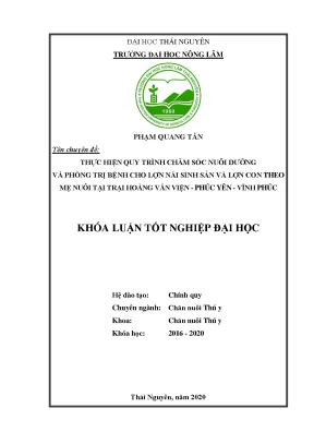 Luận văn thực hiện quy trình chăm sóc nuôi dưỡng và quản lý lợn nái sinh sản và lợn con tại trại lợn hoàng văn viện thị xã phúc yên tỉnh vĩnh phúc