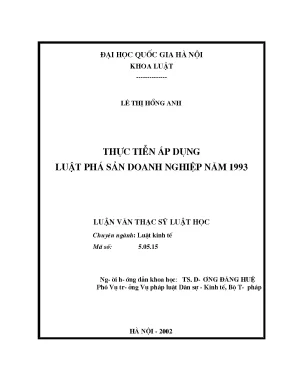 Luận văn thạc sĩ thực tiễn áp dụng luật phá sản doanh nghiệp năm 1993