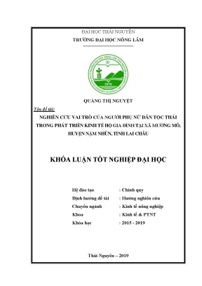 Luận văn nghiên cứu vai trò của người phụ nữ dân tộc thái trong phát triển kinh tế hộ gia đình tại xã mường mô huyện nậm nhùn tỉnh lai châu