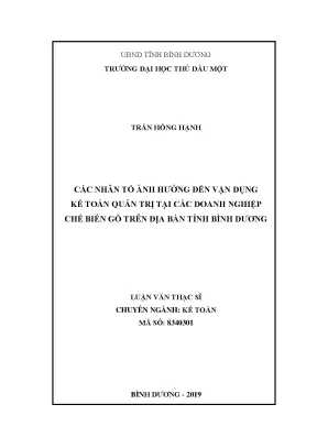 Luận văn thạc sĩ các nhân tố ảnh hưởng đến vận dụng kế toán quản trị tại các doanh nghiệp chế biến gỗ trên địa bàn tỉnh bình dương
