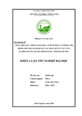 Luận văn thực hiện quy trình chăm sóc nuôi dưỡng và phòng trị bệnh cho lợn nái sinh sản tại trại lợn lê văn tuấn xã bình xuyên huyện bình giang tỉnh hải dương