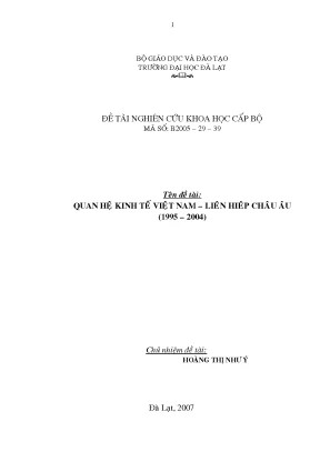 Luận văn đề tài cấp bộ quan hệ kinh tế việt nam liên hiệp châu âu 1995 2004