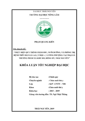 Luận văn thực hiện quy trình chăm sóc nuôi dưỡng và phòng trị bệnh trên đàn gà lai gà chọi x lương phượng tại trại gà thương phẩm xã khe mo huyện đồng hỷ 1