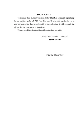 Luận án tiến sĩ luật học mua bán nợ của các ngân hàng thương mại theo pháp luật việt nam hiện nay